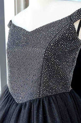 V-Neck Black Beaded Top Long Prom Gown